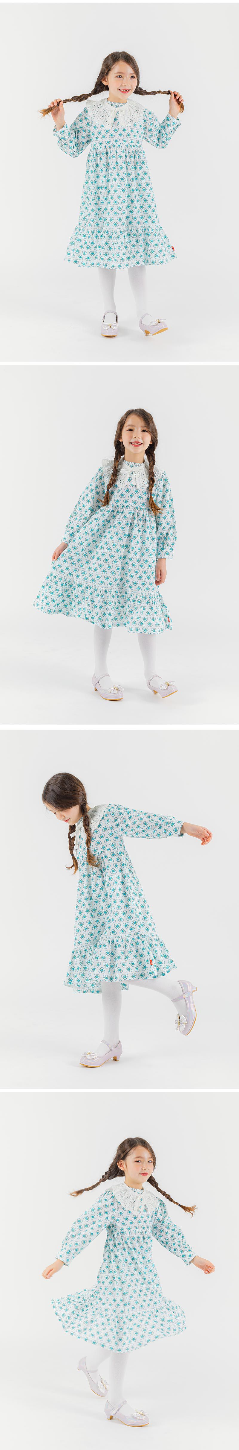 韓國 OZKIZ - (附包包)綠色愛心長袖高腰魚尾洋裝