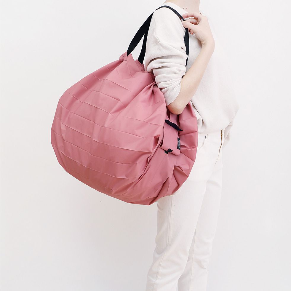 日本 MARNA - Shupatto 秒收摺疊購物袋(可掛購物籃)-五週年限定升級款-蜜桃粉 (L(50x38cm))-耐重15kg / 40L