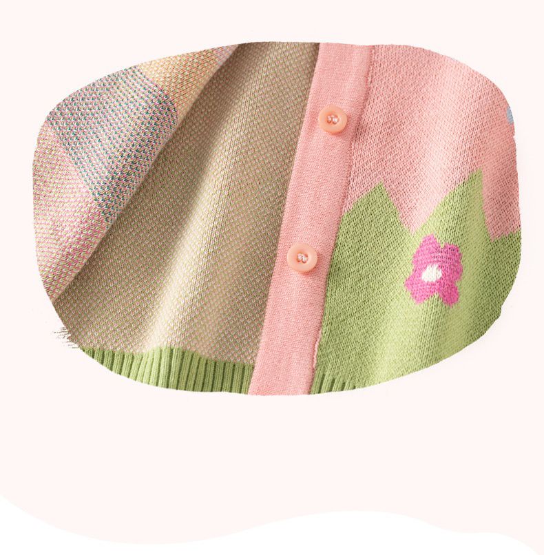 純棉圓領針織排釦外套-花花世界-粉色