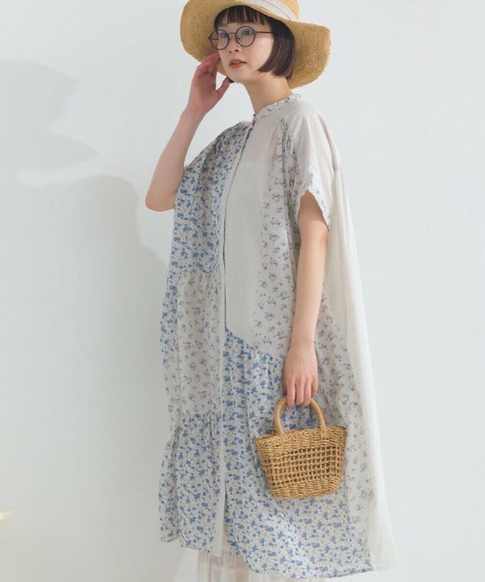 日本 Lupilien - 純棉巴里紗花朵拼布襯衫式洋裝-黃