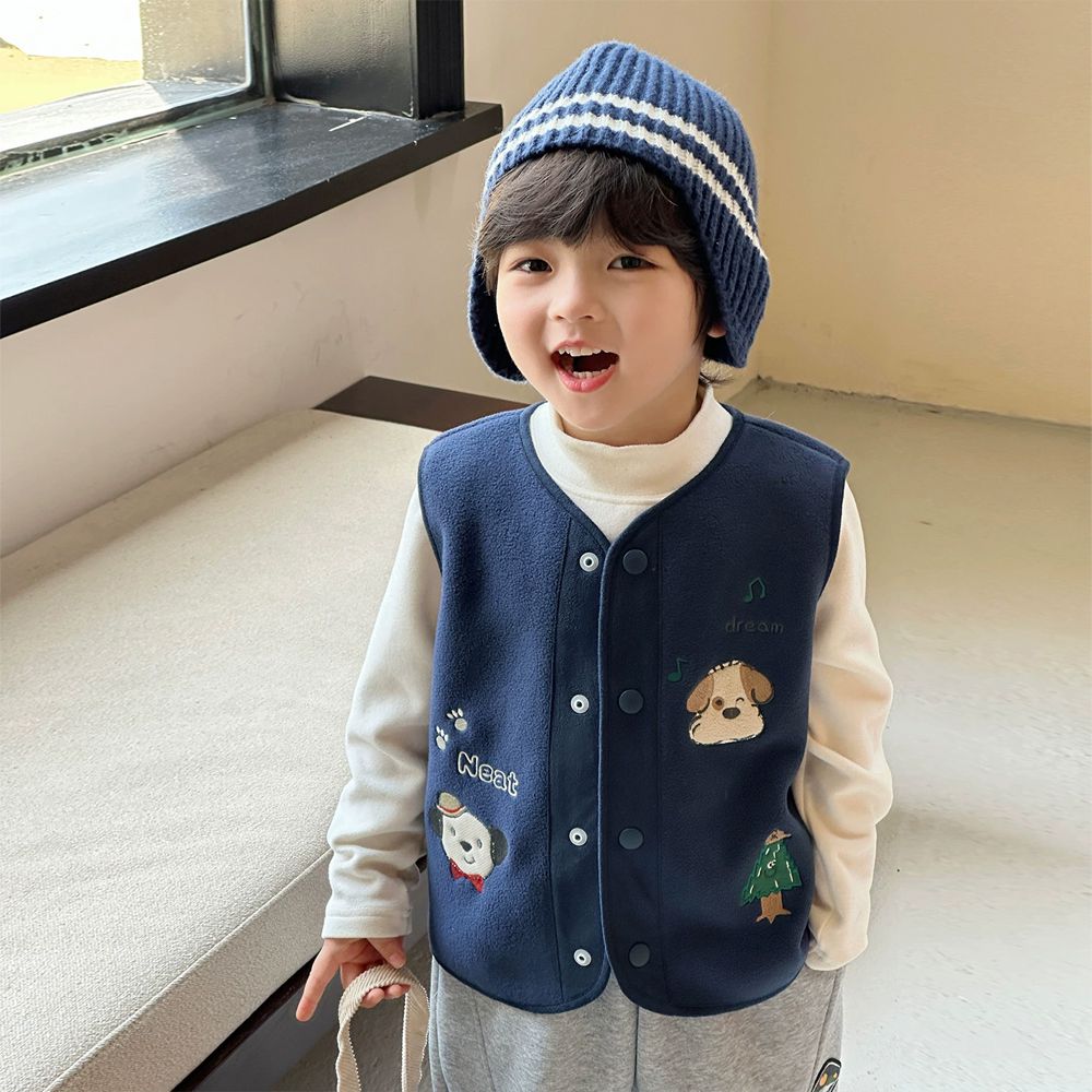 保暖搖粒絨背心-狗狗刺繡-藏青