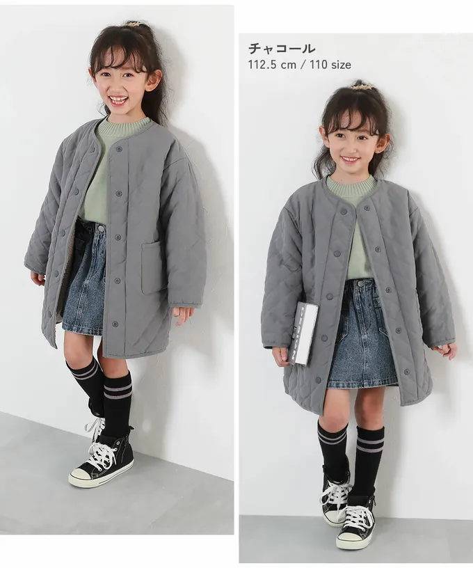 日本 devirock - 雙面穿絎縫無領時尚保暖長外套(可機洗)-軍綠