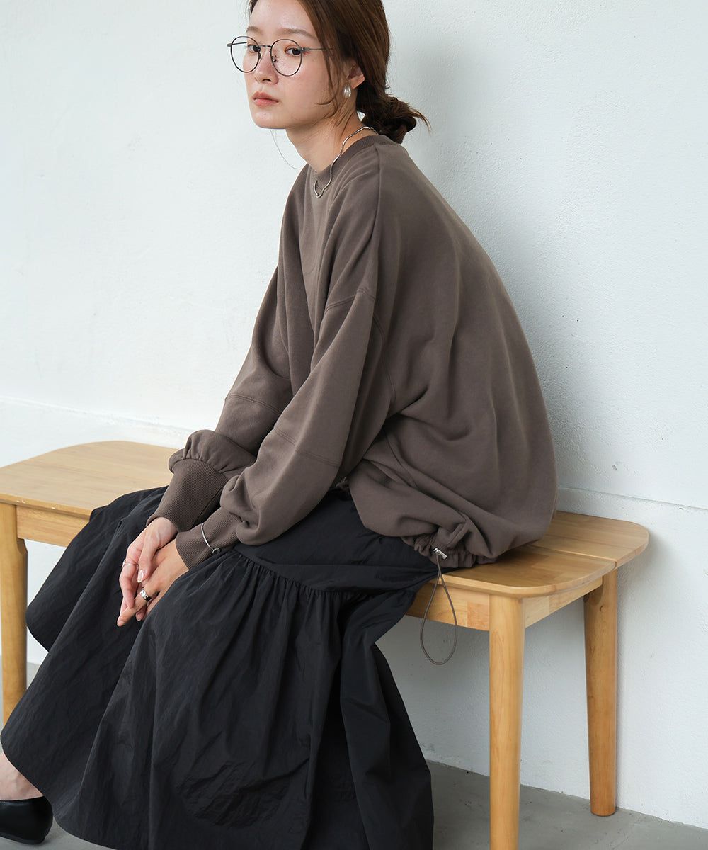 日本 Bab - 假二件拼接休閒束口長袖洋裝-咖棕系