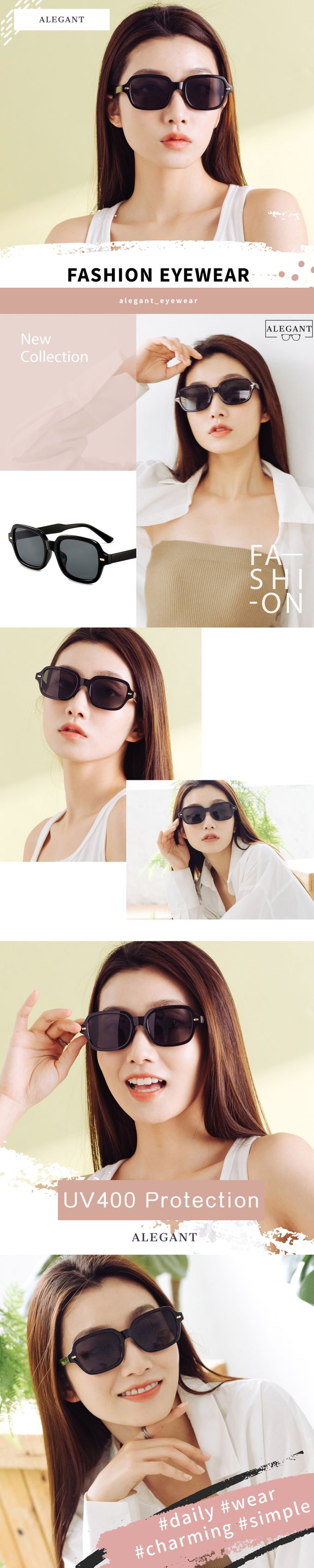 ALEGANT - 摩登時髦藏金黑方圓框墨鏡│UV400太陽眼鏡