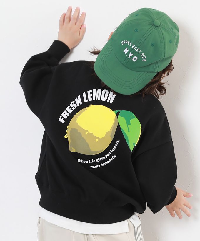 日本 devirock - 裏起毛定番印花長袖上衣-巨大檸檬-黑