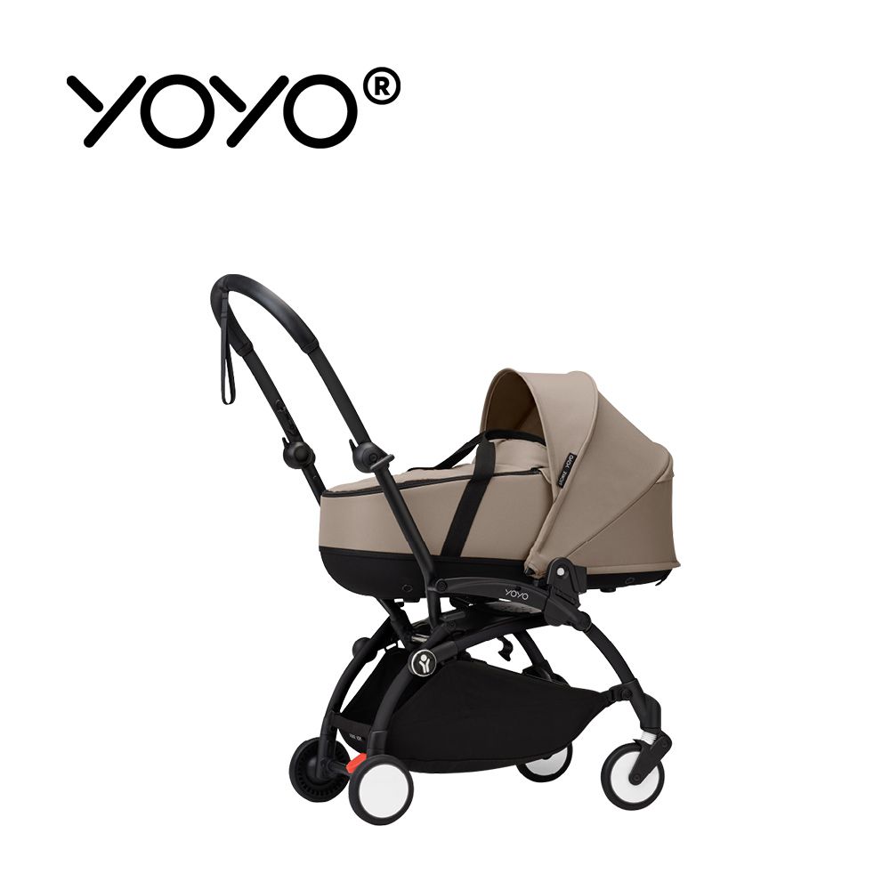 YOYO³ Newborn shell 0+新生兒睡籃推車-(含車架)-黑色車架+卡其色睡籃