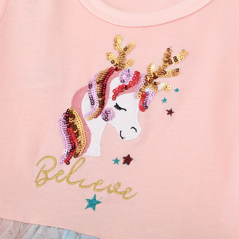 Jumping meters - 棉質圓領長袖連身漸層網紗洋裝-獨角獸女皇-粉色