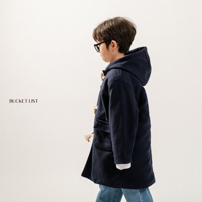 韓國 BUCKET LIST - 經典牛角釦鋪棉連帽大衣-黑藍