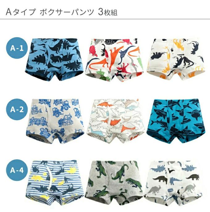 日本 Ho-ho kids - [人氣No.1]純棉透氣男孩內褲(3入)-恐龍們-藍白灰