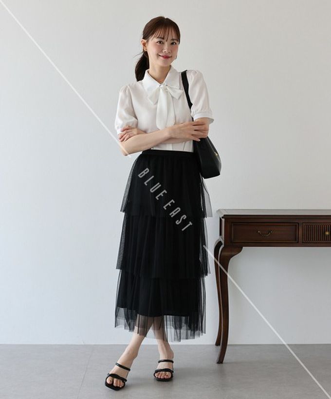 日本 BLUE EAST - 夢幻搖曳感層次薄紗長裙-白