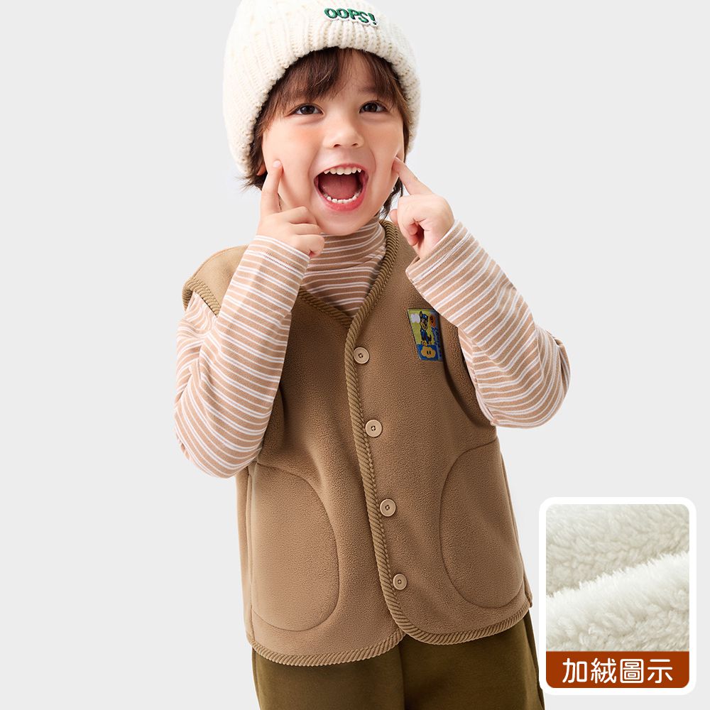 卡通汪汪隊抗靜電加絨保暖背心-卡通人物阿奇-咖色