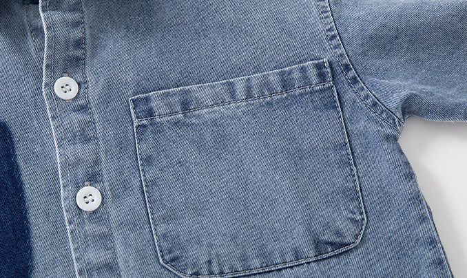 WELLKIDS - 翻領小口袋長袖襯衫-BRAVE-牛仔藍