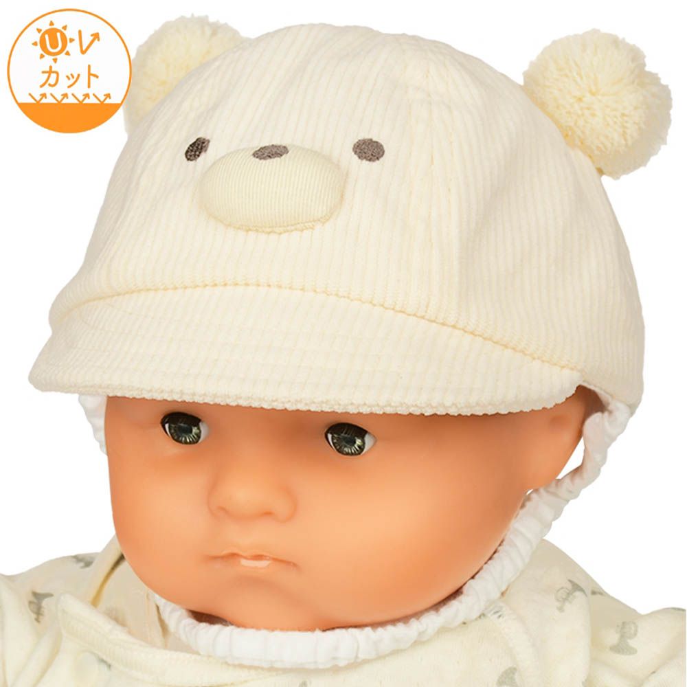 嬰幼兒棒球帽-小熊臉蛋-象牙白色