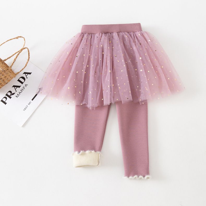 FANMOU - 加絨網紗亮片褲裙-星星月亮-灰色