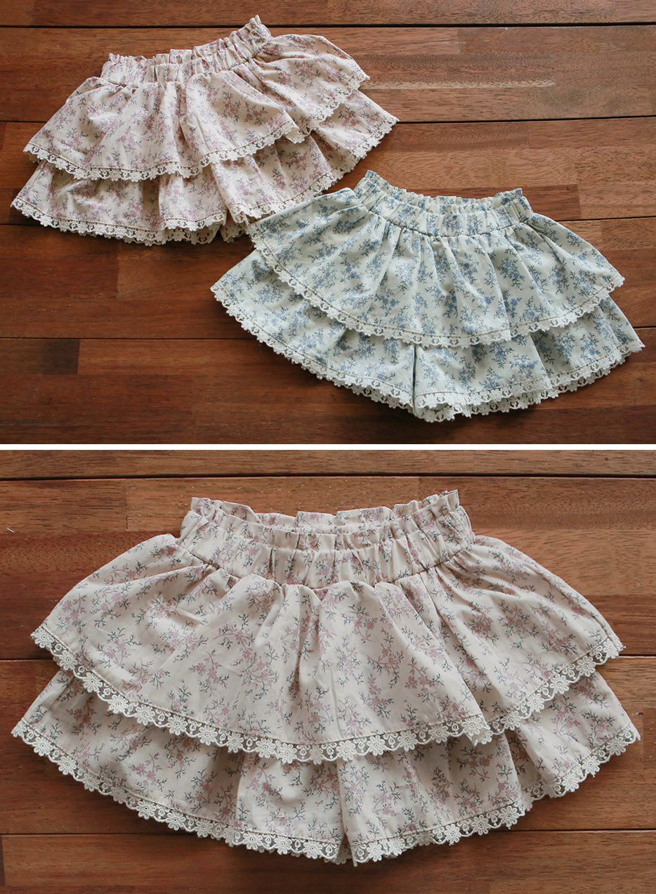 韓國 PuellaFLO - 蕾絲滾邊蛋糕褲裙-粉紅花