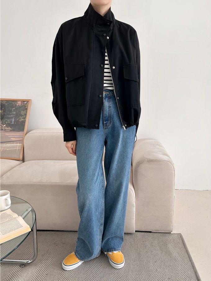 韓國女裝連線 - 秋季必備！短版風衣外套-黑 (FREE)