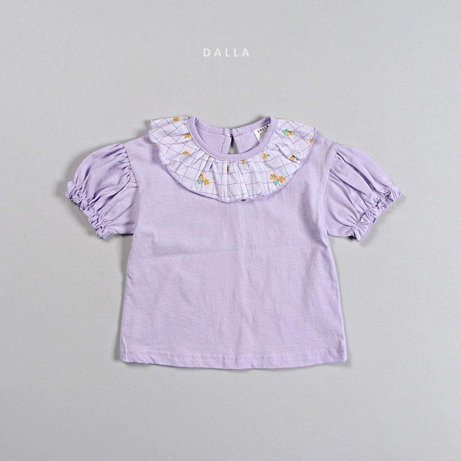 韓國 Dalla - 花花荷葉領上衣-淺紫