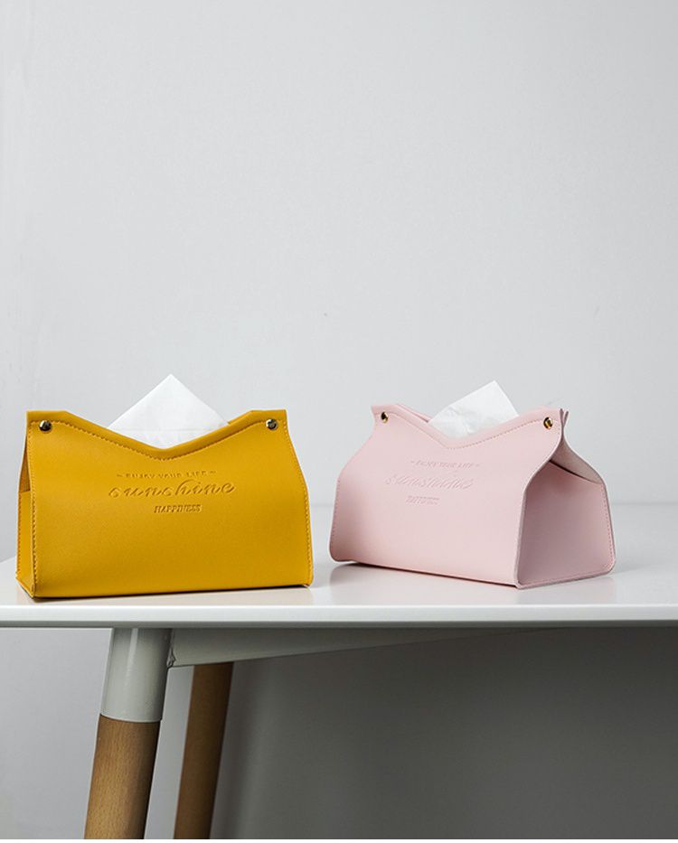 質感皮革面紙盒-黃色