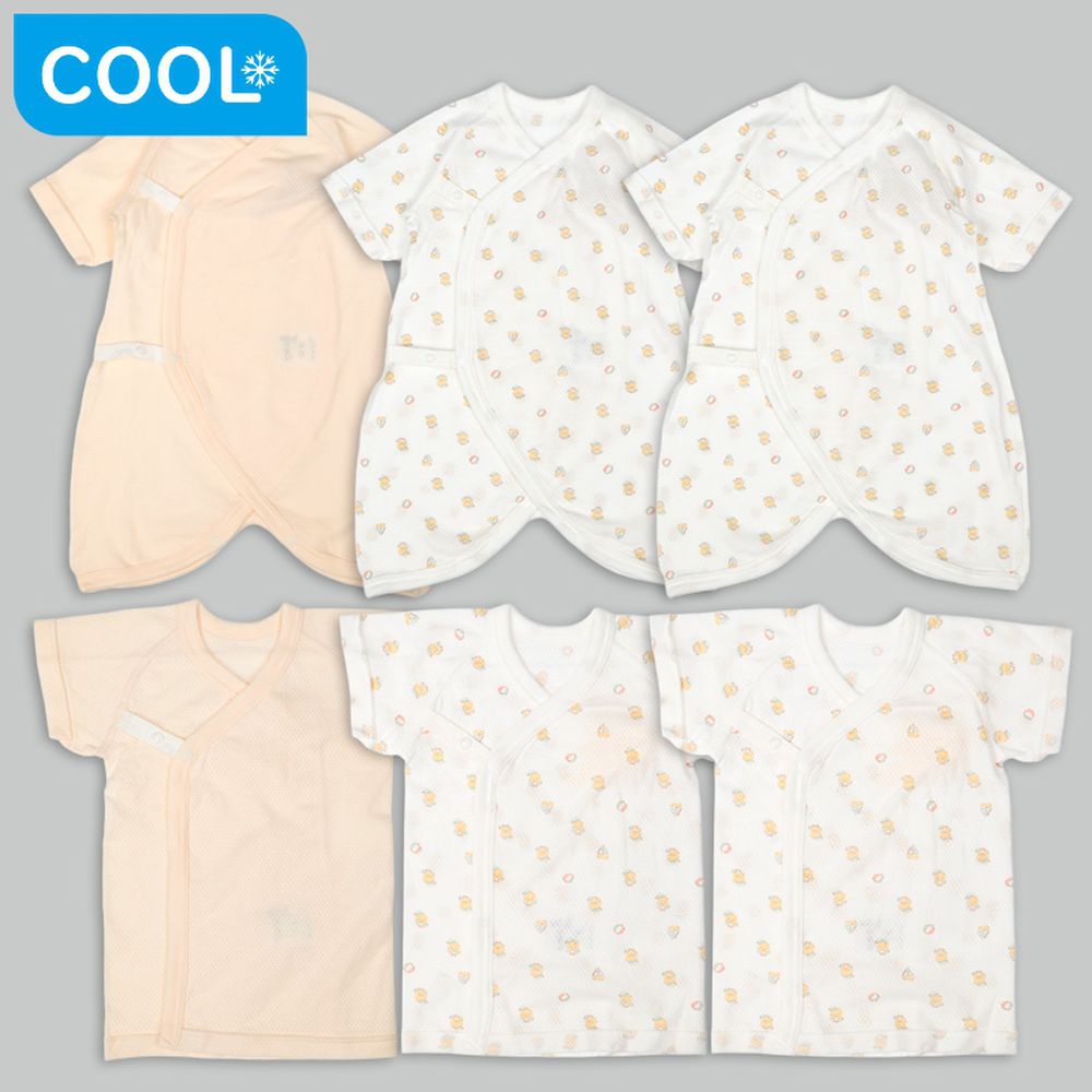 新生兒網眼內衣6件組-按扣 短袖7分袖 小雞-黃色 (50~60cm)