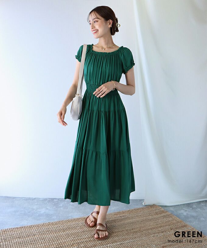 日本 BLUE EAST - 絕美平口縮腰泡泡袖洋裝-碎花-藍