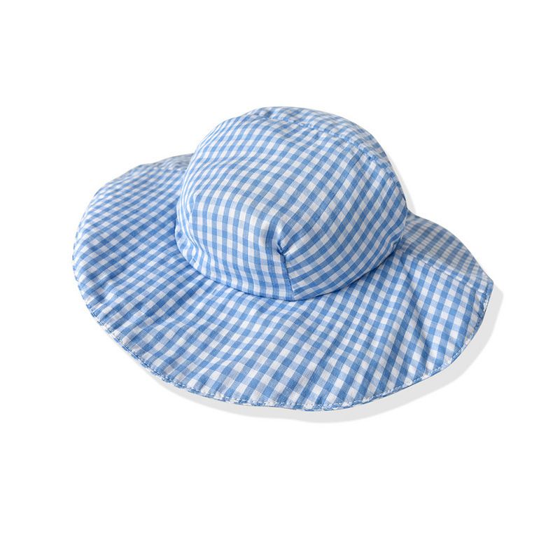 氣質格紋無袖小洋裝-兄妹裝(送帽子)-藍+白