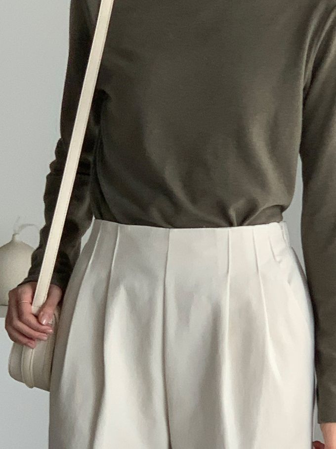 韓國女裝連線 - 百搭中領混羊毛長袖上衣-咖啡 (FREE)