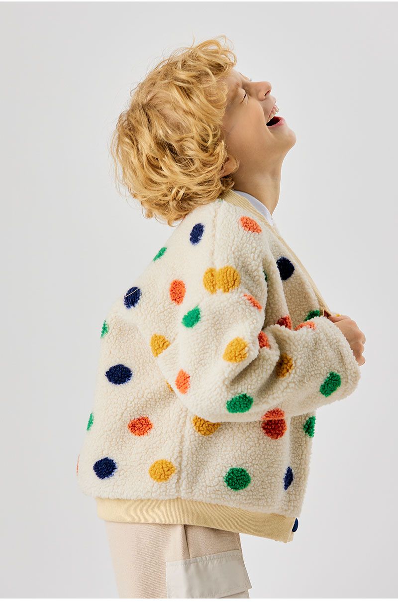 韓國 OZKIZ - (附帽子)彩點毛絨絎縫內裡保暖外套-卡其