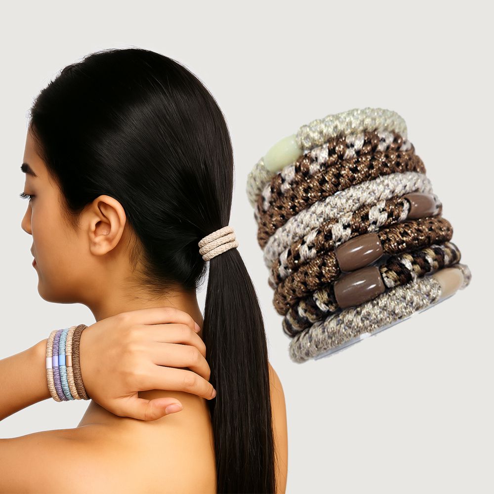 Beauty 彈力編織髮圈組-搖滾香檳-1組8條