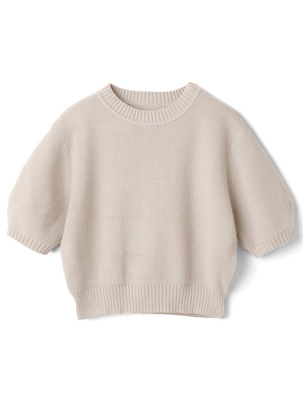 日本 GRL - 百搭短版五分袖針織上衣-灰粉