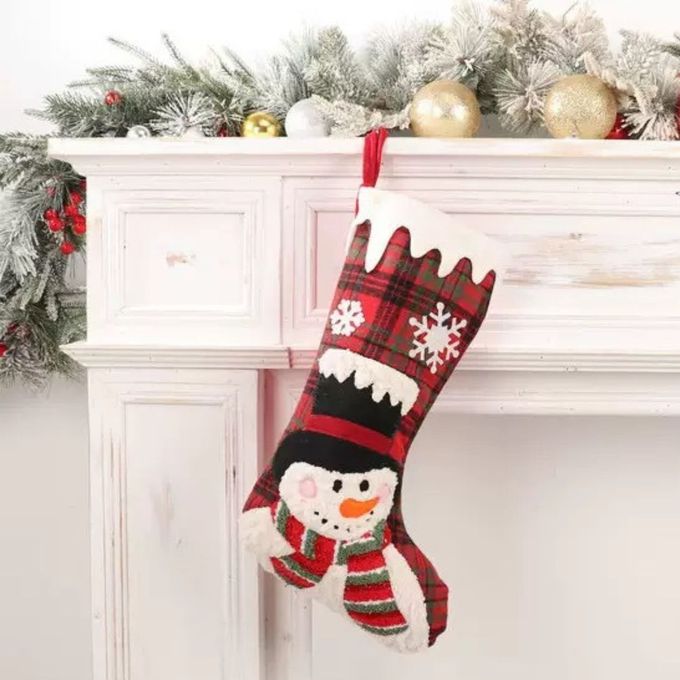 聖誕裝飾品聖誕襪經典紅綠黑格紋 - 北極熊款 - 獨家贈長耳狗珊瑚絨室內襪