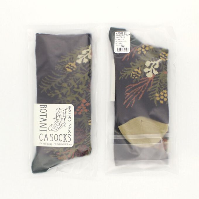 日本女裝代購 - 日本製 唯美花卉風長襪-冷杉樹-黑 (23-25cm)