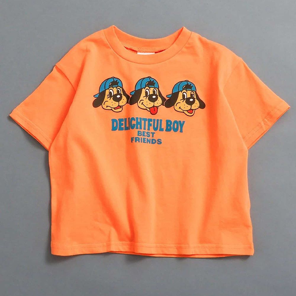 100%棉 美式印花短袖上衣-狗狗三胞胎-橘