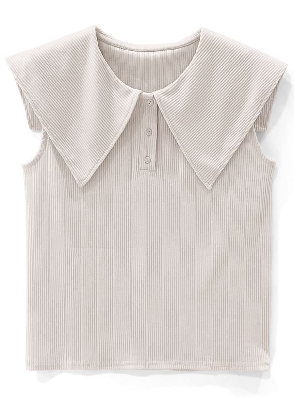 日本 GRL - 水手領羅紋針織無袖上衣-淺灰杏