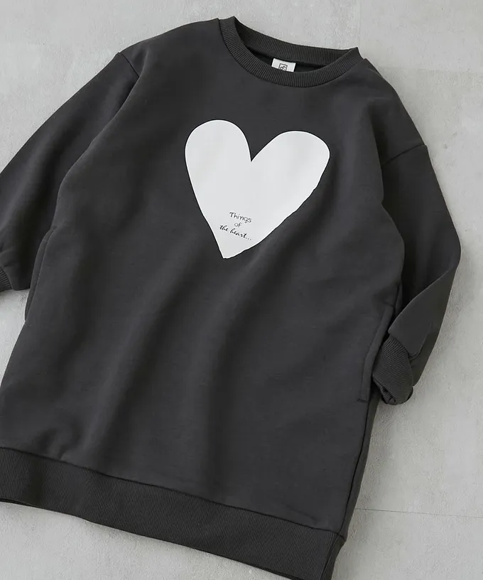 日本 devirock - 裏起毛落肩印花長袖洋裝-袖子logo-灰紫