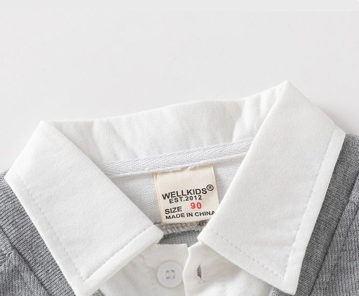 WELLKIDS - 假兩件翻領長袖開衫上衣-排球熊熊-灰色