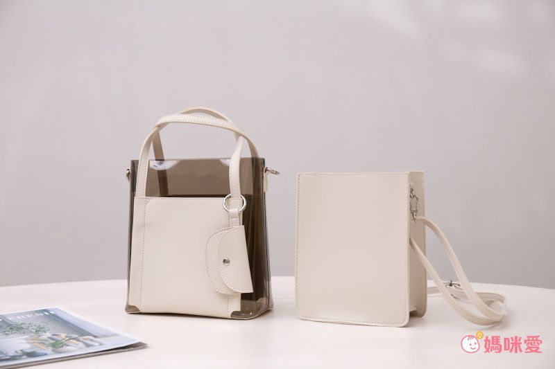 日本服飾代購 - 2way半透明直筒手提包/肩背包/子母包-棕 (24x19x10cm)