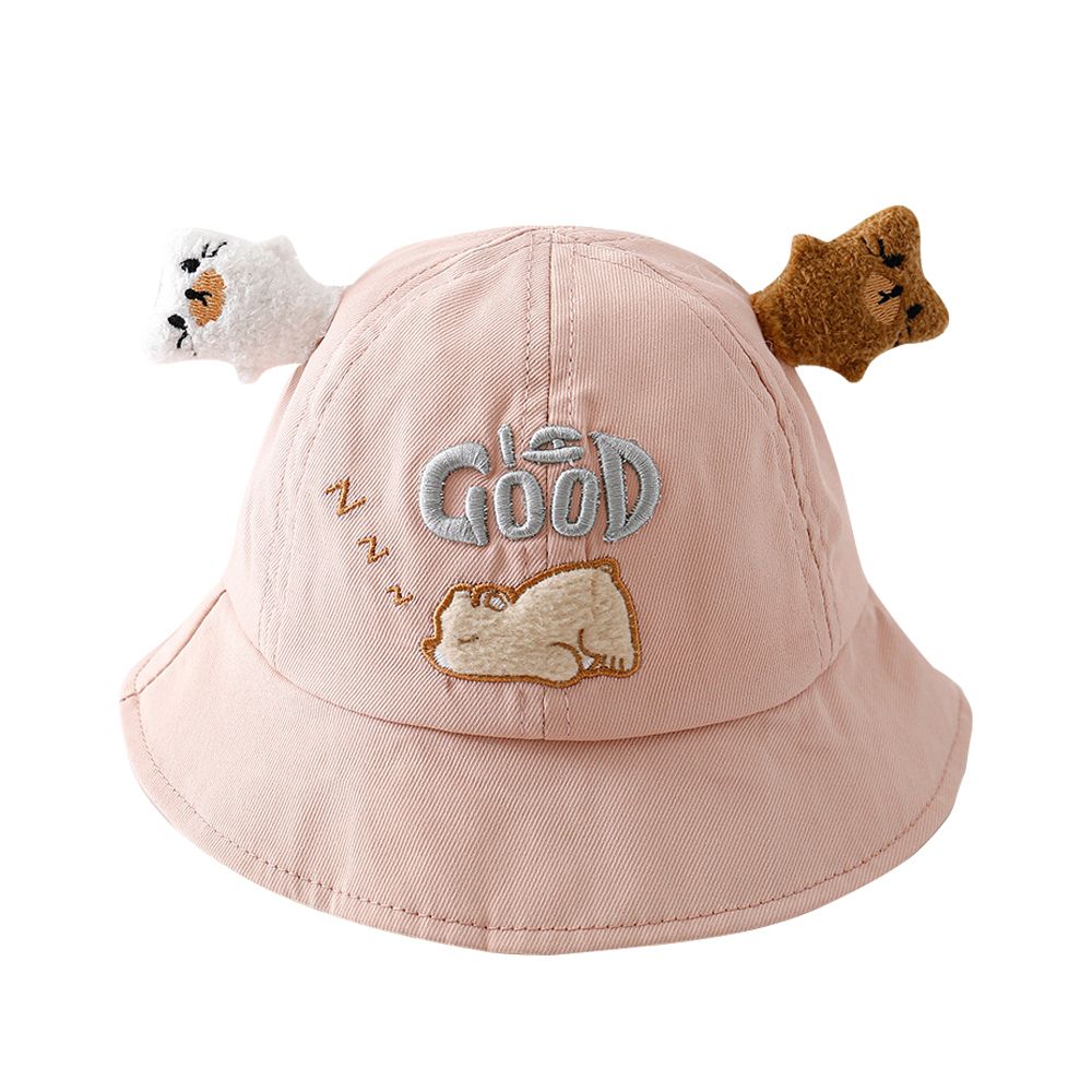 寶寶防曬帽 睡覺小熊立體童帽 嬰兒漁夫帽-粉色睡覺熊熊