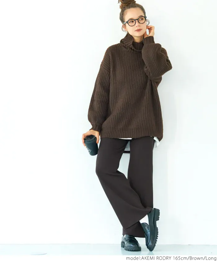 日本 COCA - 針織彈性垂墜美腳寬褲-深藍