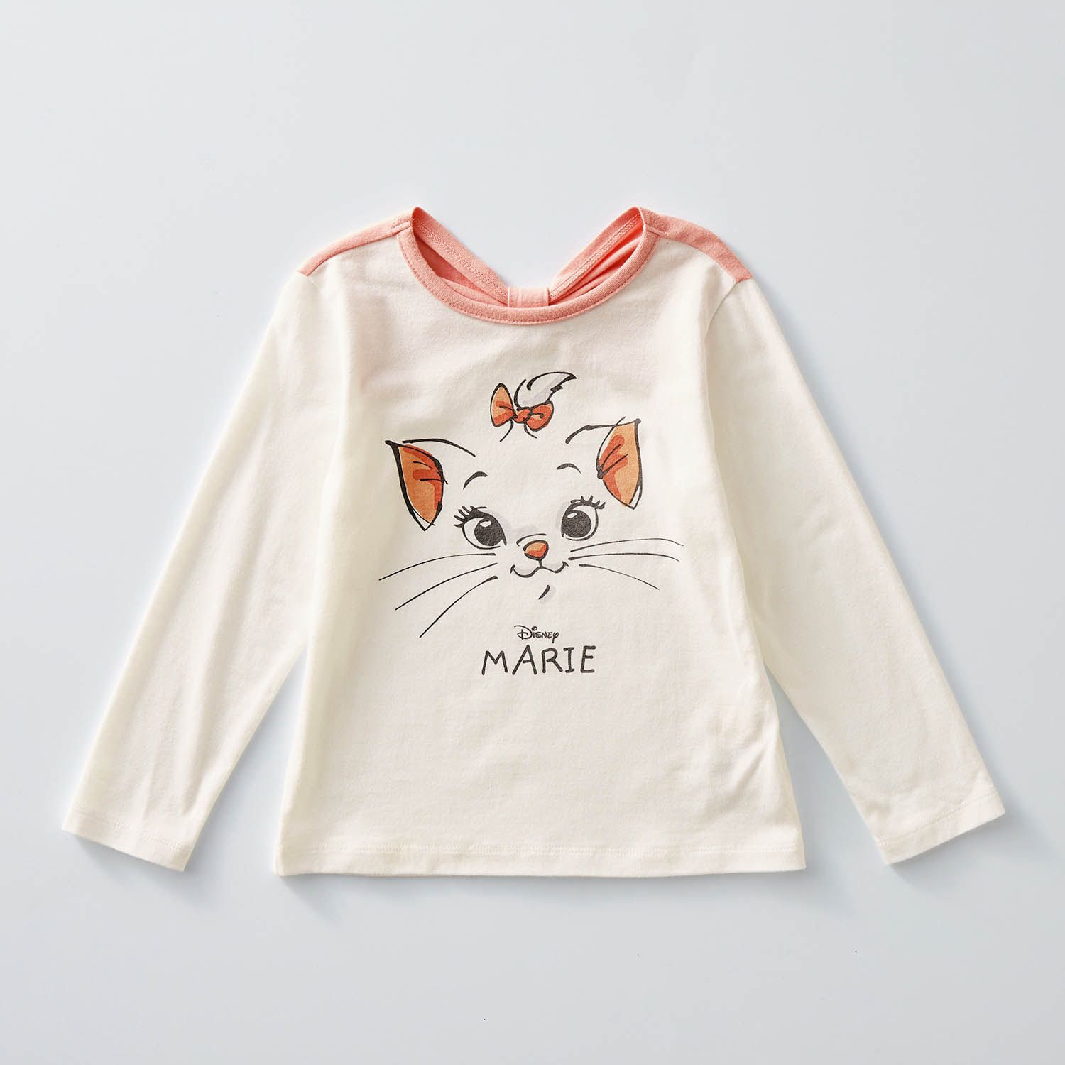 日本千趣會 - 迪士尼印花長袖上衣-瑪麗貓-粉x白