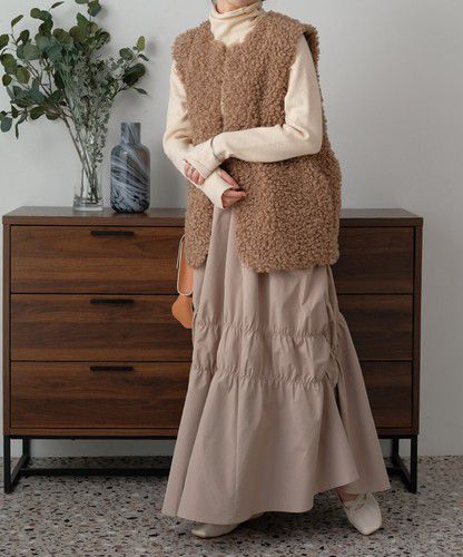 日本 Bou Jeloud - 不規則皺縮設計長裙-橘