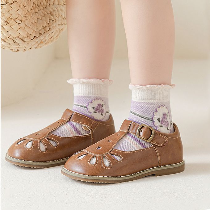 腳ㄚ子 - 幼/兒童棉質中筒襪 童襪 襪子 棉襪 兒童襪-溫柔紫花