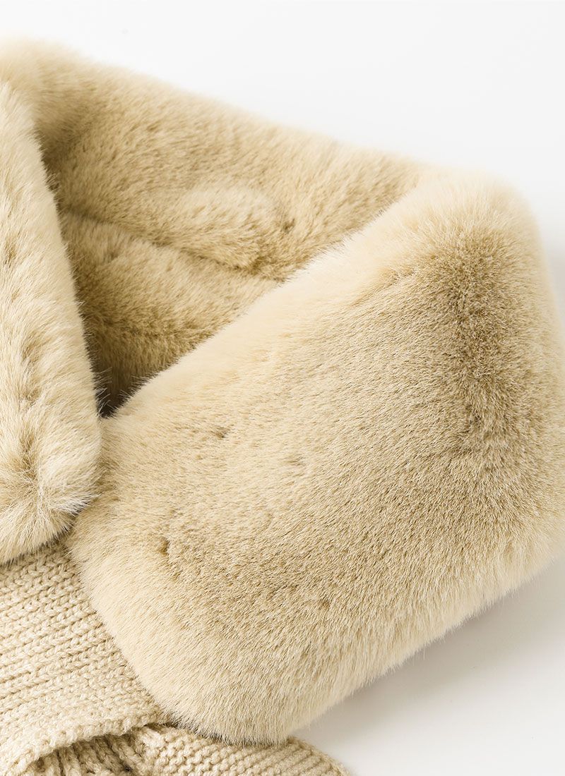 韓國 OZKIZ - (附圍巾)針織連身拼接洋裝-淺卡其