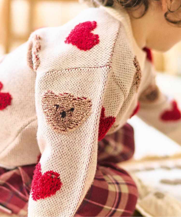 日本 apres les cours - 超萌節慶小熊可機洗毛衣-二隻熊-酒紅