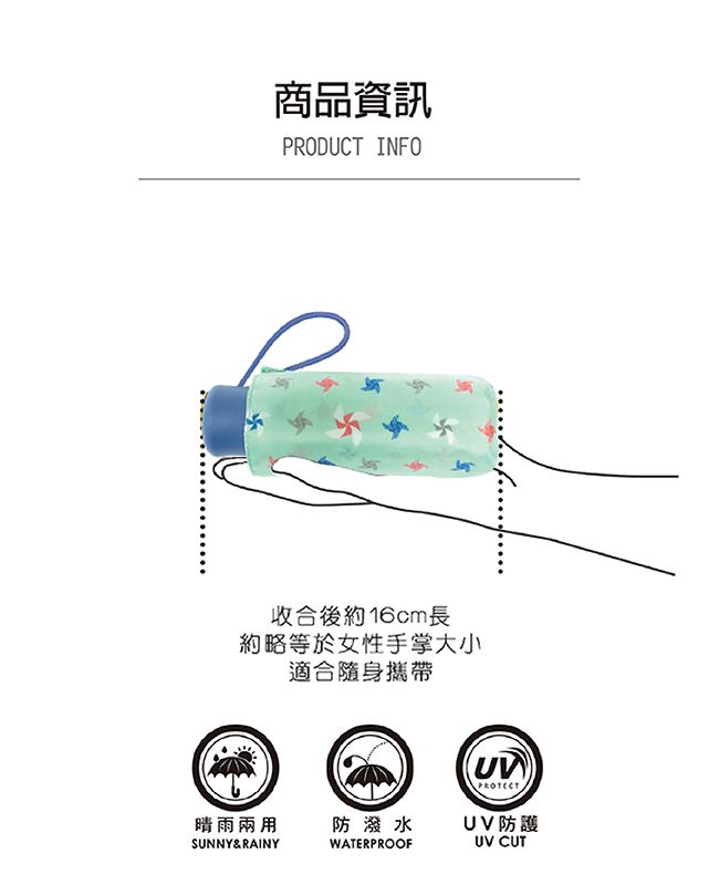 Rainstory - 抗UV手開迷你口袋傘-爵士藍點-210g