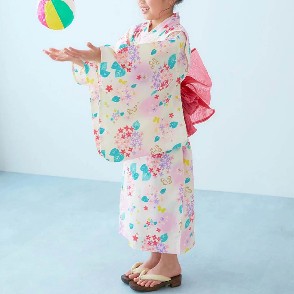 夢幻印花輕鬆套頭式純棉浴衣(2件組)-繡球花-粉紅