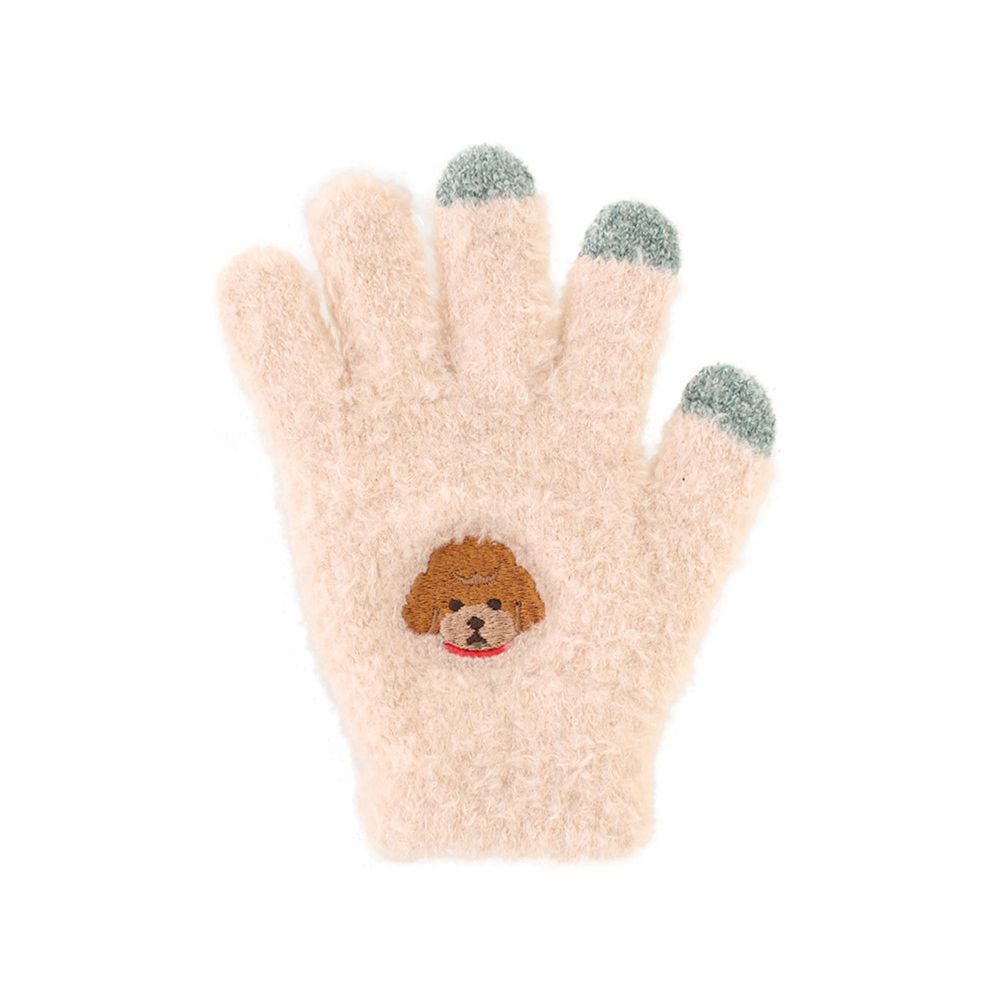 日本 TOMO - 兒童可觸控短絨保暖手套-貴賓狗-粉
