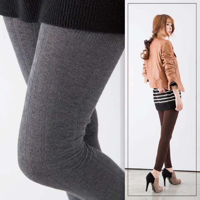 貝柔 Peilou - 立體針織精梳棉九分內搭襪-雪花-咖啡