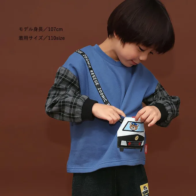 日本 ZOOLAND - 熊熊救援隊 車車口袋長袖上衣-警車-藍