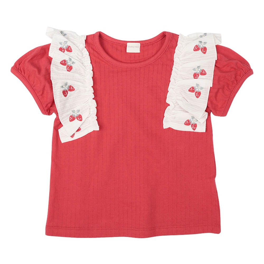 短袖T恤-袖子刺繡-紅色