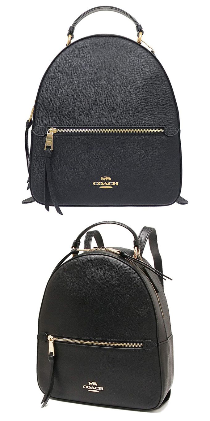 COACH - 素面皮革拉鍊後背包 (黑)